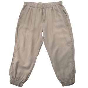 JW Los Angeles Linen Jogger Pants Womens 1XL Wide Leg Floral Embroidered Pull On